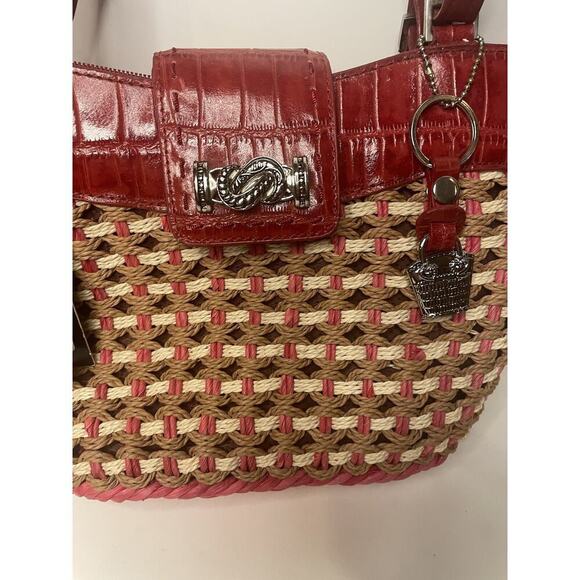 "M.C. Marc Chantal Red Straw & Leather Shoulder Bag Silver Tone Hardware NWT - Picture 13 of 16